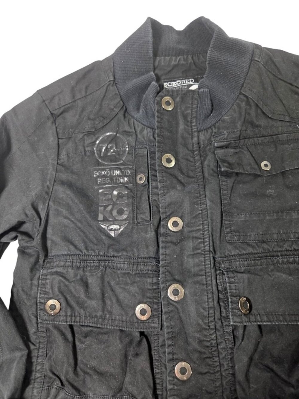 VTG Y2K Womens Ecko Unltd Cargo Utility Bomber Jacket Black Sz M Grunge Skater - Picture 2 of 6